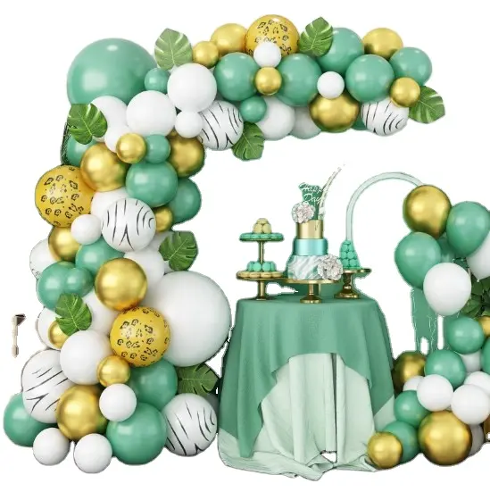 Jungle Wildlife Park theme balloon wreath set green tropical palm leaf children's birthday balloon chain