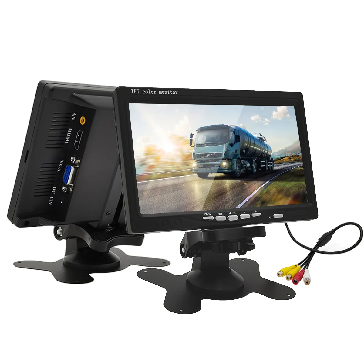 Monitor automotivo, monitor de mesa de 7 polegadas, entrada vga, entrada av dc 12-24v, alta resolução 1024x600