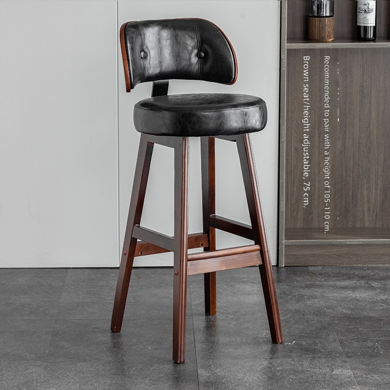 brown solid wood feet-black leather
