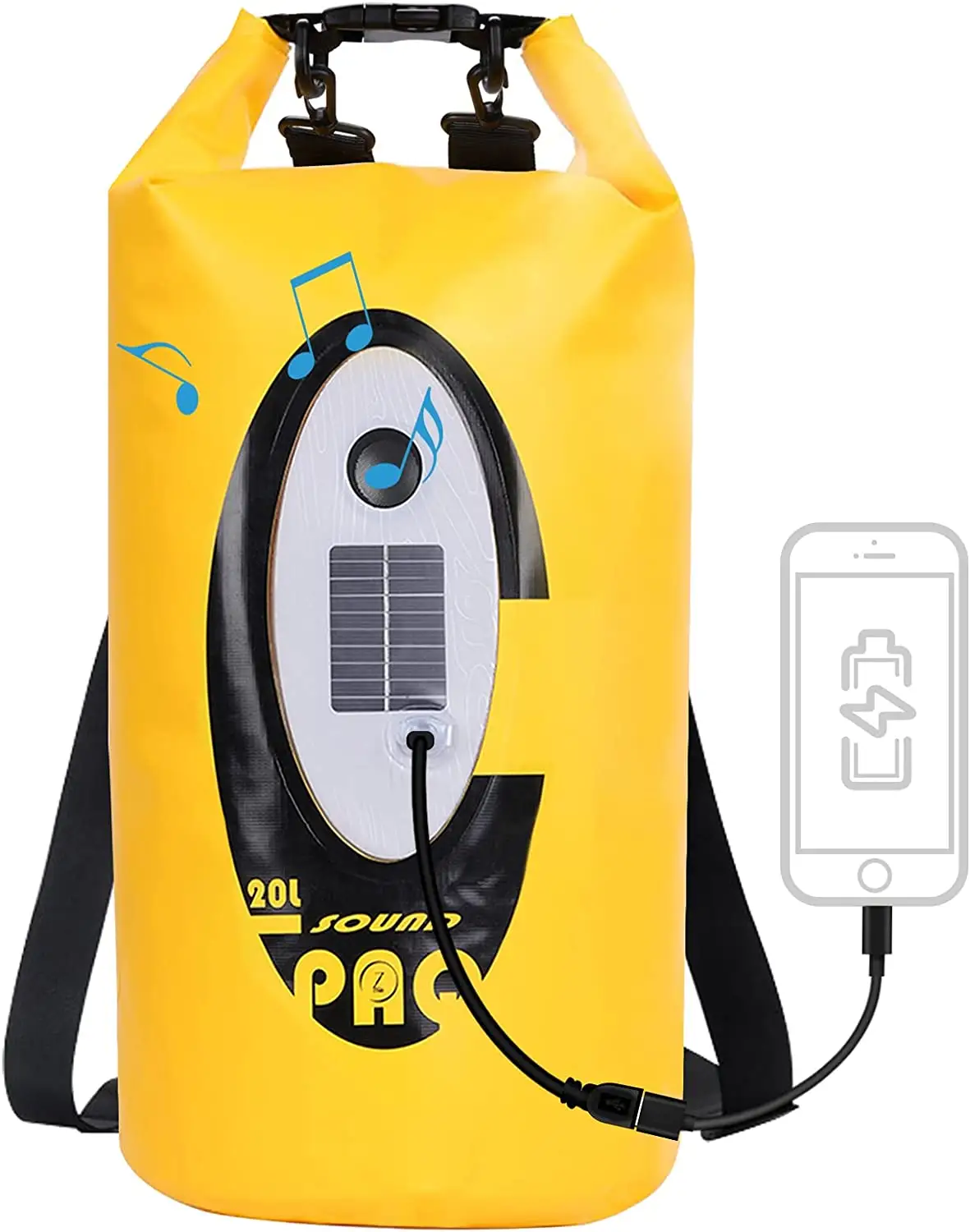 Сухая сумка для хранения рюкзак с динамиком на солнечной батарее аварийный свет рулон легкий Водонепроницаемый 20 л светодиодный ПВХ прозрачный