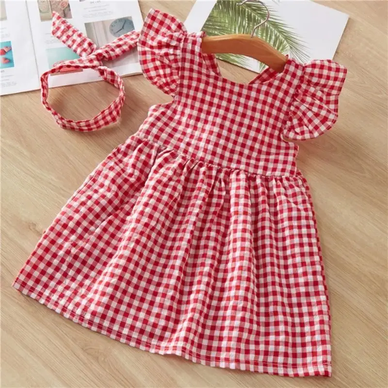 Seersucker Baby Girl vestito estivo all'ingrosso per bambini vestiti per ragazze Gingham Plaid ragazze abiti da bambina