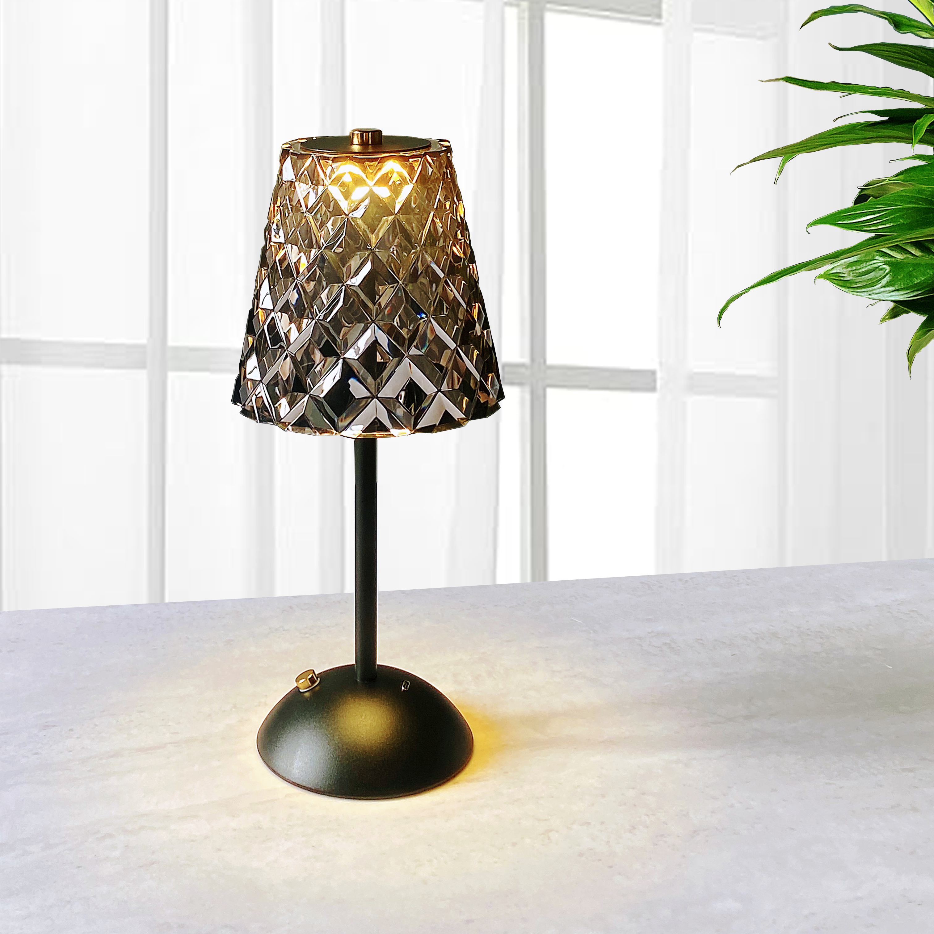 Smoky Grey Crystal Cordless Portable Rechargeable Table Lamp