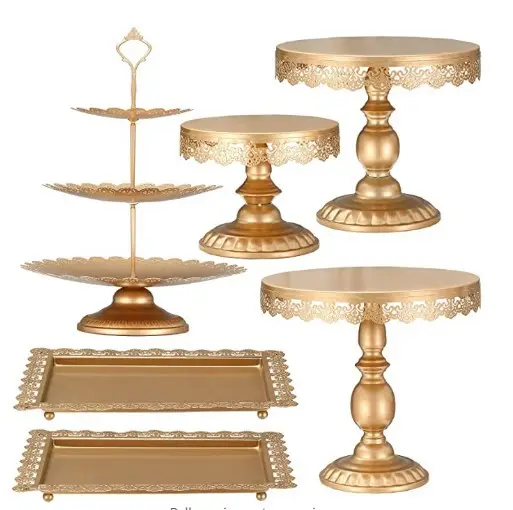 זהב עוגת Stand סט עגול מתכת קריסטל Cupcake קינוח תצוגת הכן תצוגת מסיבת החתונה שולחן קישוט