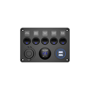 Factory Price Dual USB Socket Charger <strong>2</strong>.1A&amp;<strong>2</strong>.1A + LED Voltmeter + 12V Power Outlet + 5 Gang ON-OFF Toggle Switch Panel - Product Image 2