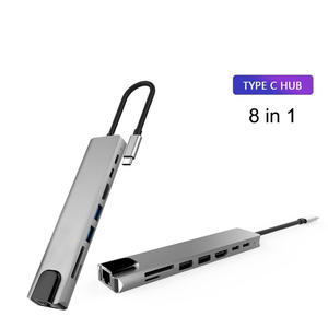 笔记本电脑扩展坞电脑配件多功能8合1 Usb c型集线器适配器 - Product Image 1