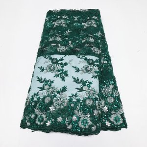 Tecido de renda bordado com lantejoulas e contas HNE-VCC0309