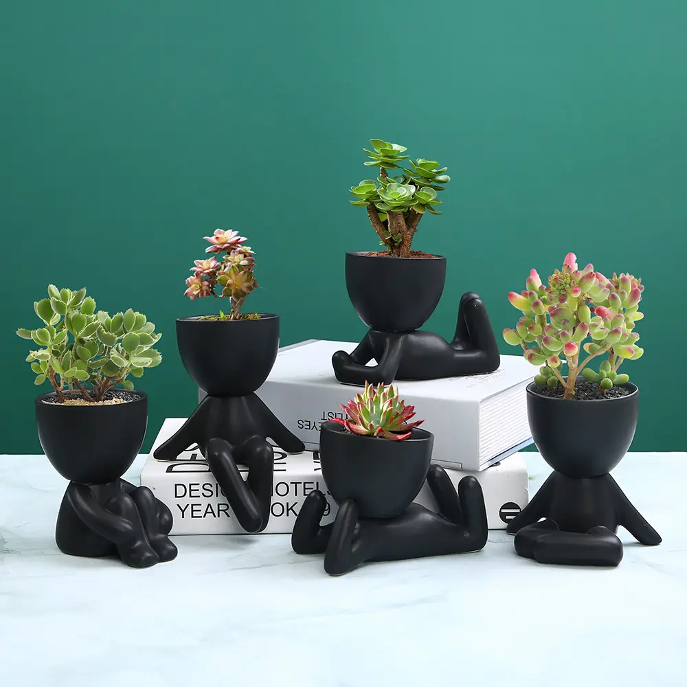 Großhandel LOW MOQ Pflanzer Ali express Ebay Wish Hotest Mini Blumentopf Keramik Menschliche Form Kleine Sukkulenten Blumentöpfe