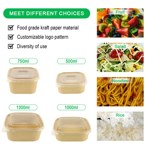 500毫升牛皮纸方盒，带PP/PET盖，用于外卖食品容器