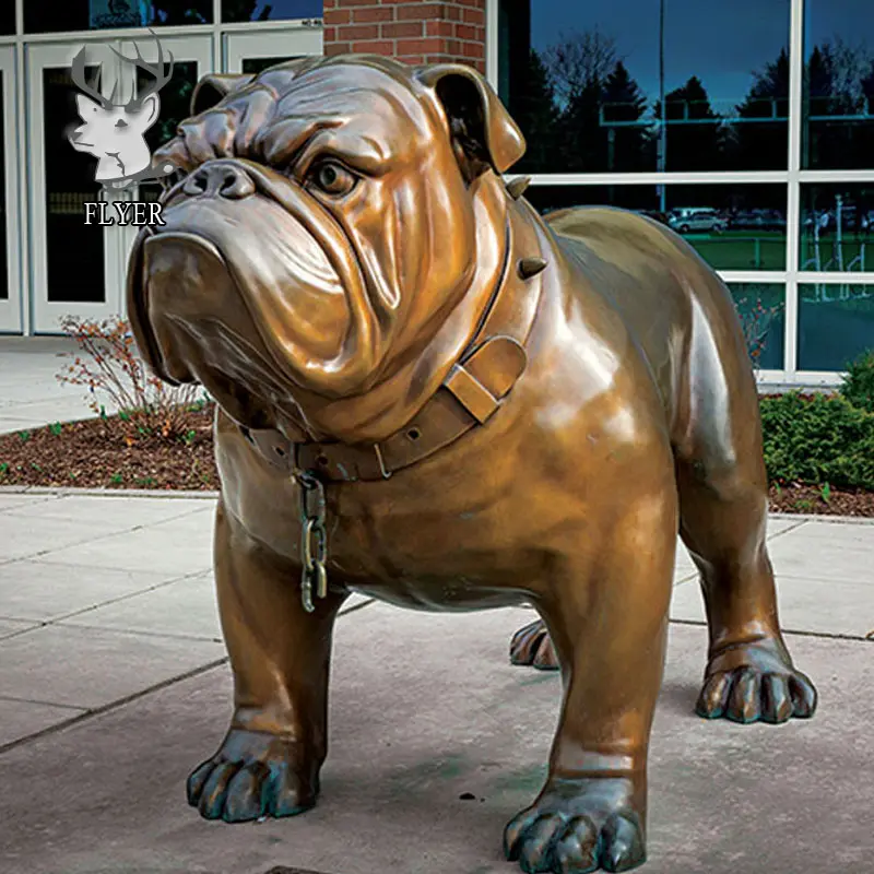 Decoración al aire libre de tamaño real de metal animal escultura bronce bulldog latón perro