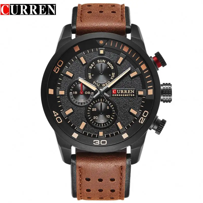 CURREN 8250 Top 10 Brands Putih Pria Quartz Watch Cantik Tali Kulit PU Waterproofing Cepat Dekorasi Penyimpanan Bisnis Watch