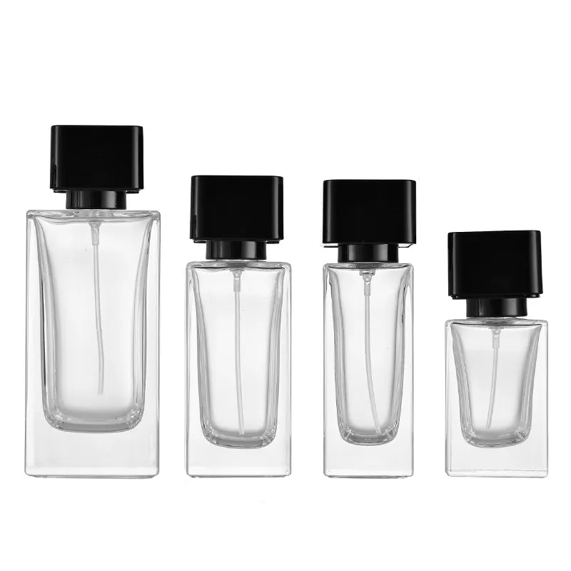 30ml Refill Spray Packing Mist Spray Chemical Crystal Square Cap Elegant 100ml Empty Luxury Glass Perfume Bottle 50ml