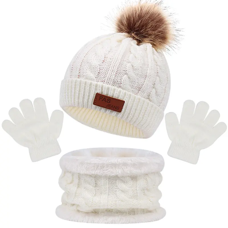2024 gros à la main Crochet tricoté enfants bébé enfants laine hiver chapeau et écharpe ensembles gants ensemble avec cache-cou