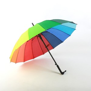 大号两用手动雨伞风雨彩虹色雨伞16棱长柄防风直筒伞 - Product Image 1