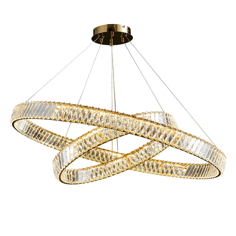 Modern Crystal Chandelier Circle ring Ceiling Light Fixture LED Adjustable Copper 1/2/3 Rings suspension Chandeliers glass lamp