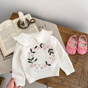 Engepapa suéter infantil de tricô para recém-nascidos, blusa bordada de outono para bebês e meninas