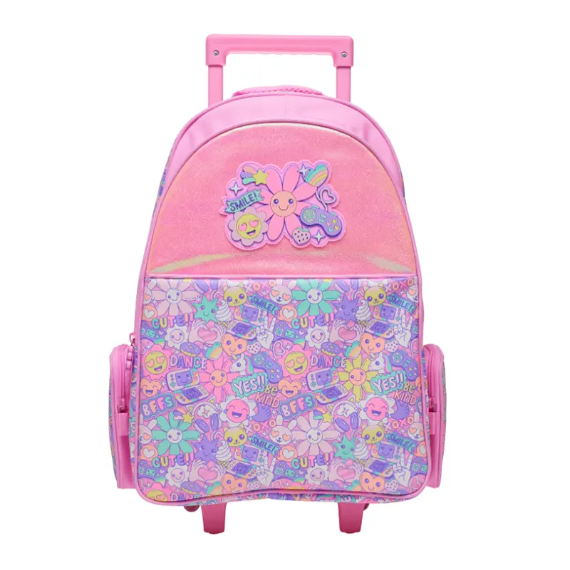 Venda imperdível mochila escolar infantil com carrinho mochila rolante para meninas e meninos com rodas