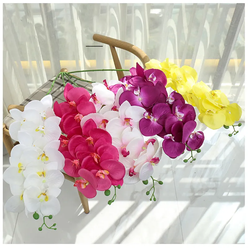 Décor à la maison nordique touche réelle fleurs d'orchidées Phalaenopsis artificielles Faux bouquet de fleurs d'orchidées de luxe pour la décoration de mariage