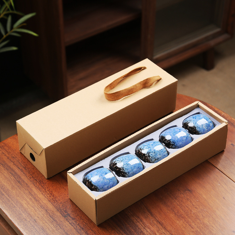 Kiln change tea cup-sakura blue-5 pieces