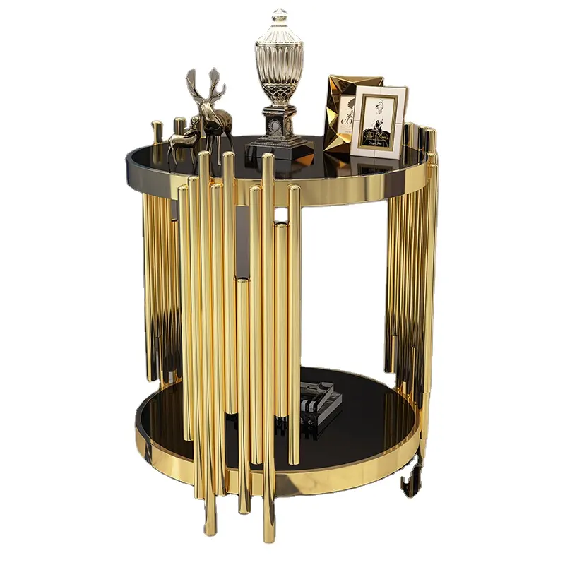 Luxus Moderne design stanieless stahl glas top runde seite tabelle poliert gold ende tisch