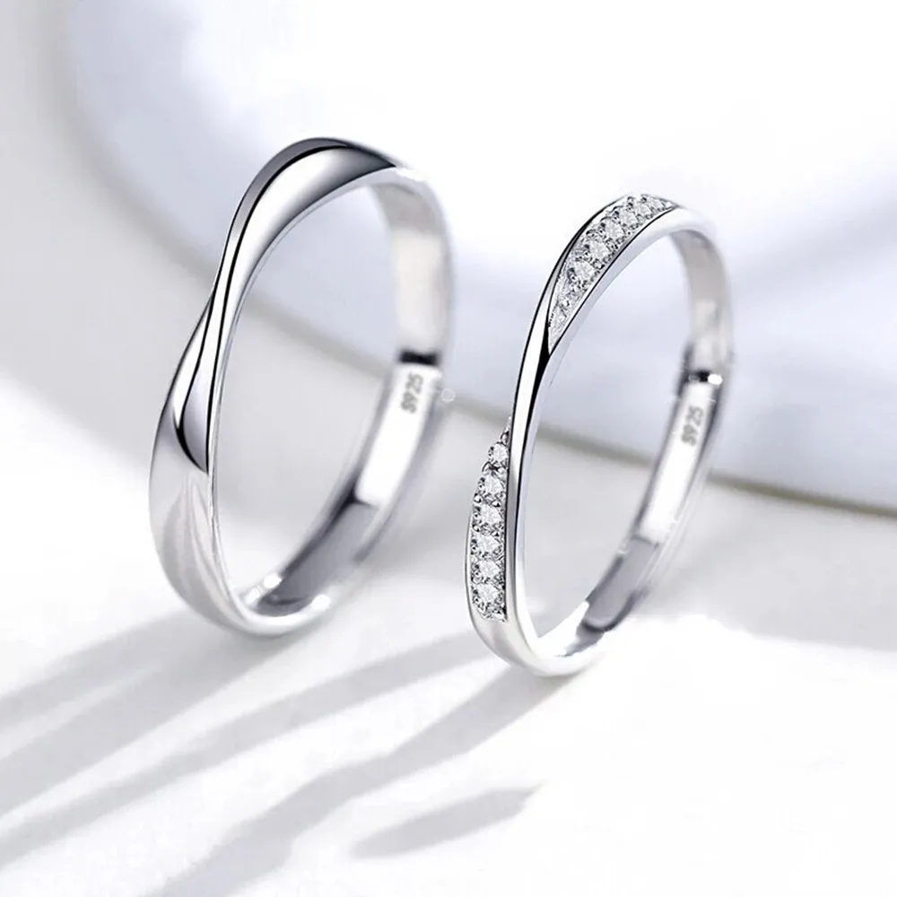 Lozenge micro-conjunto ajustável, par, anéis prateados de casamento, joias de hip hop, anéis de aço para amantes
