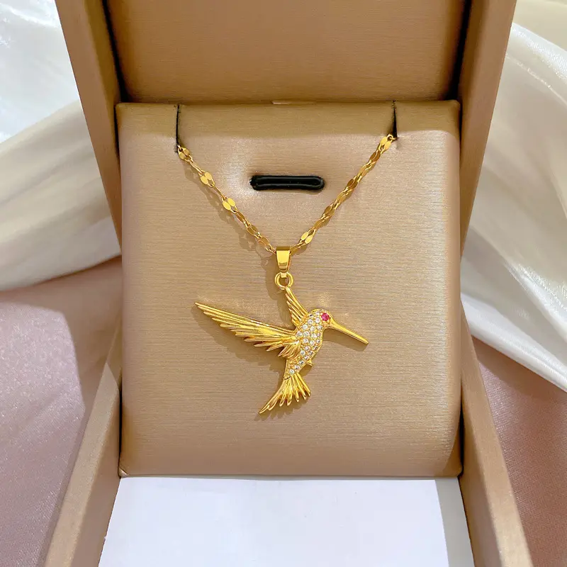 18K altın 316L paslanmaz çelik Hummingbird kuş kolye kolye kadınlar için moda kızlar ağaçkakan klavikula zinciri Dropshipping