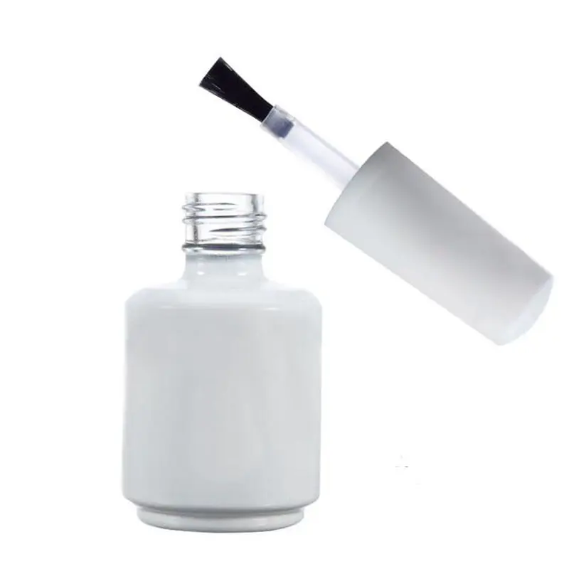 Botella Polaca personnalisé 15ml rond blanc givré noir vide UV Gel cosmétique vernis à ongles bouteille en verre avec brosse