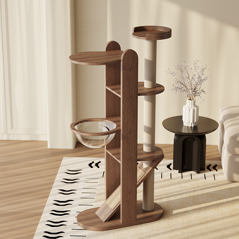 Multi-layered space capsule small cat tree walnut color F