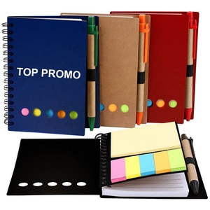 2025 nuevo juego de bloc de notas con forro de espiral de Bolsillo de papel Kraft personalizado con bolígrafo en soporte fabricante de páginas de notas adhesivas de colores - Product Image 5