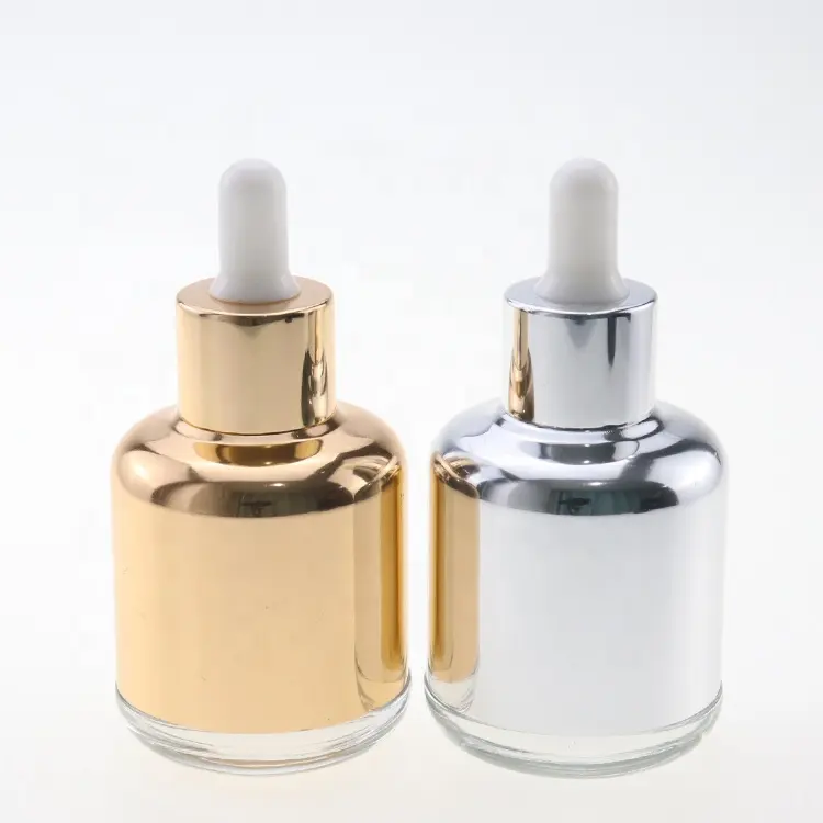 Bouteilles pour sérum/huile essentielle de 50ml, flacon élégant en verre, avec épaule dorée en aluminium, pour emballage cosmétique de luxe, nouveau