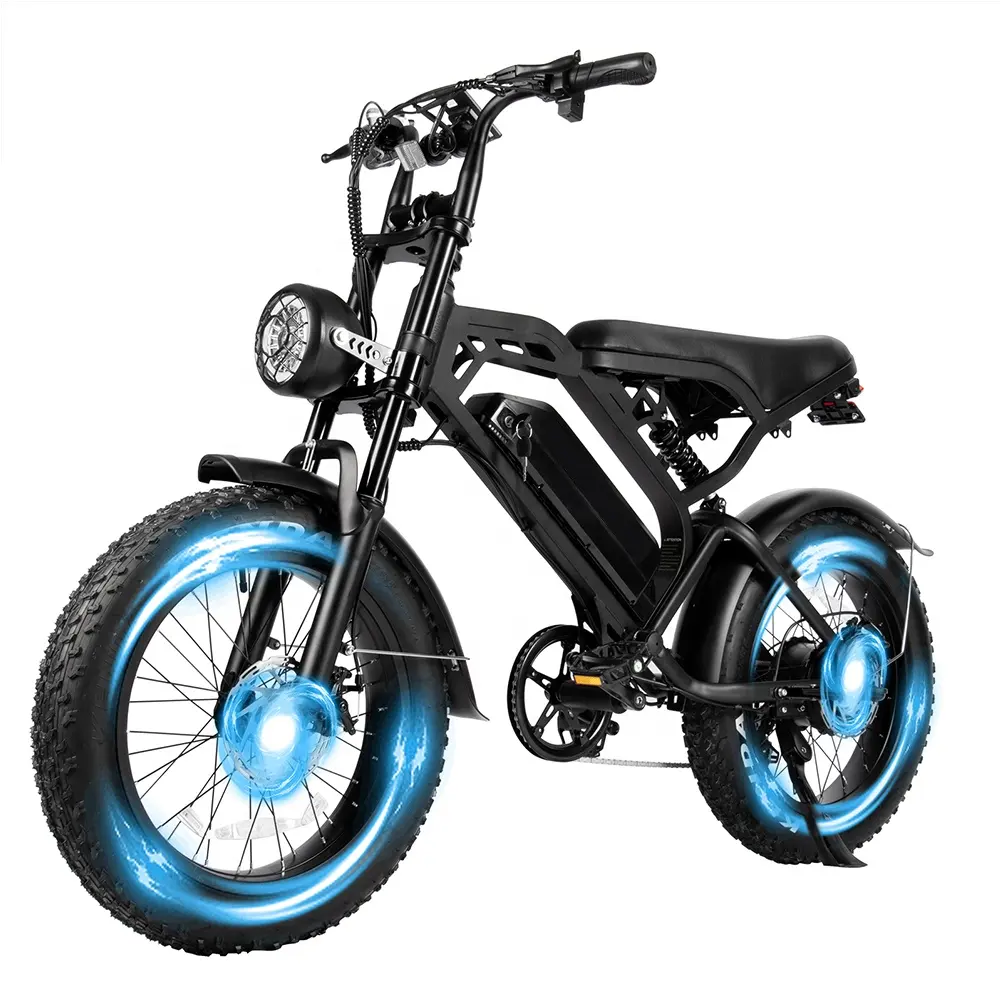 V20 Spaakwiel Goedkope Elektrische Crossmotoren Dikke Band Mountainbike Chopper Staal Usa Aangepast Logo 48V 13ah Zwart 7 Speed