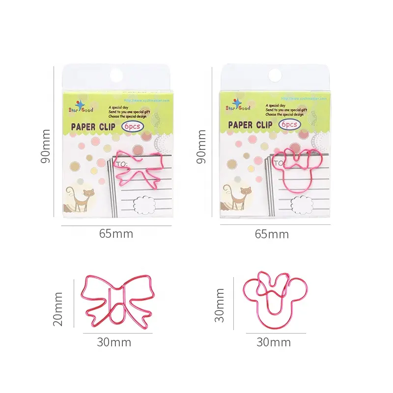 Clips de papel personalizados con forma de mickey mouse y mariposa, caja de papel para mascotas con paquete de tarjeta de papel, diseño de moda, venta al por mayor