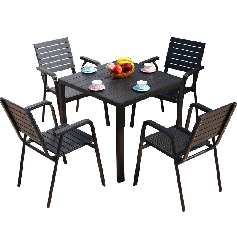 Juecheng-mesas de madera para exterior, juego de comedor de plástico para restaurante y cafetería al aire libre, 4 asientos