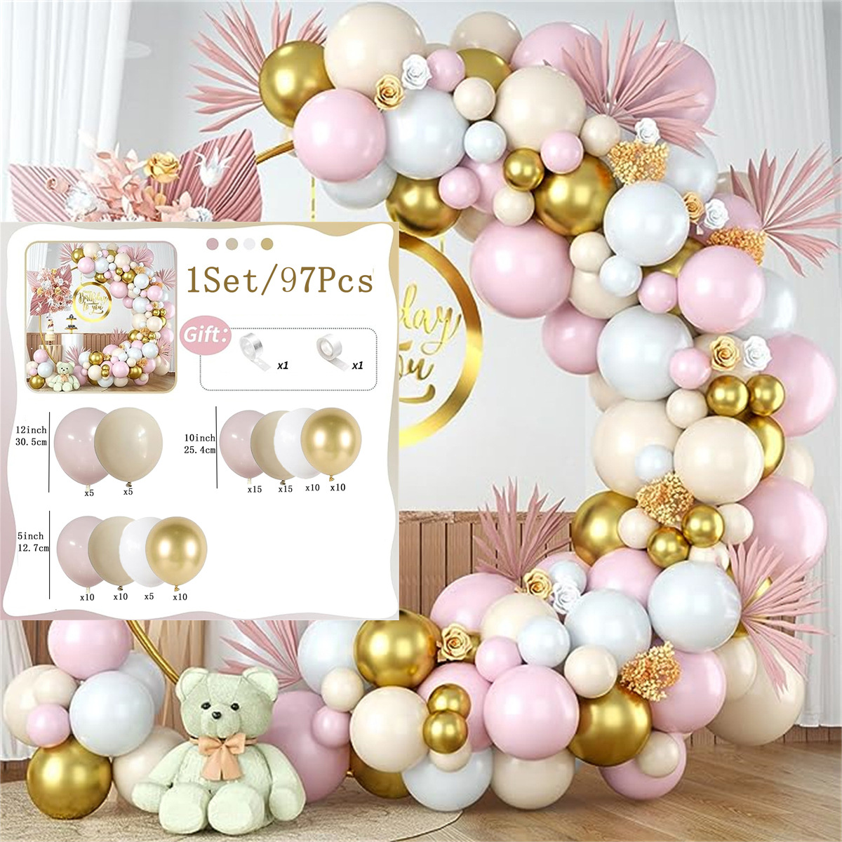 Ensemble de ballons dorés rose beige