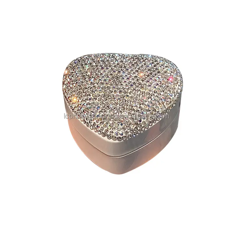 Caja de anillo de boda con forma de corazón decorada con diamantes de imitación, joyería especial, con inserto de terciopelo