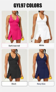 Backless yoga quần vợt váy cho phụ nữ, V cổ Workout ăn mặc Skort được xây dựng trong quần short và áo ngực cho không tay chạy thể dục Dresses - Product Image 5