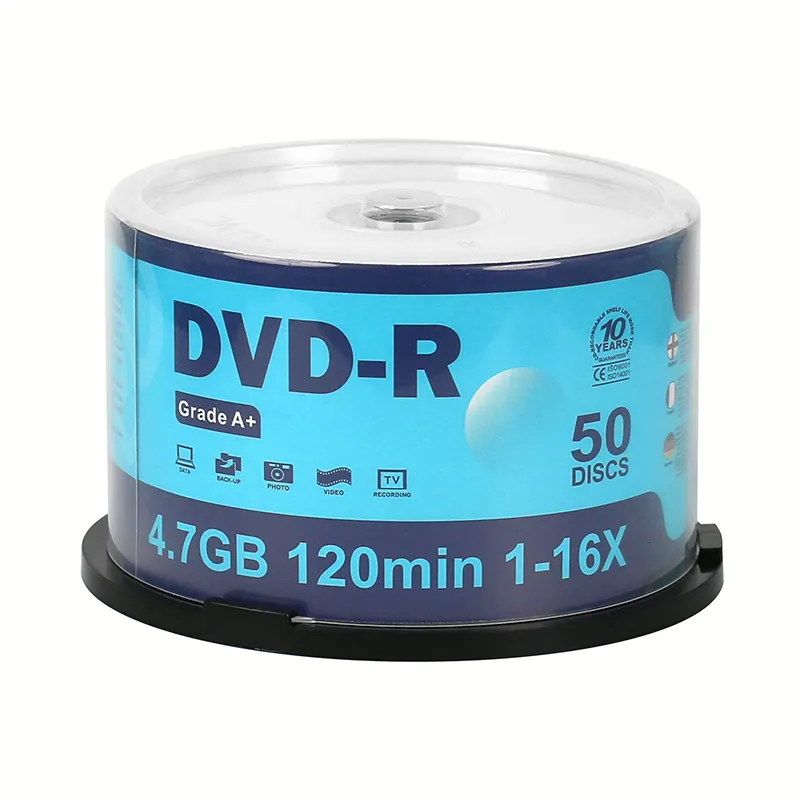 Imprimible en blanco dvd-r 4,7G 16X 120min disco en 50pcs caja de pastel