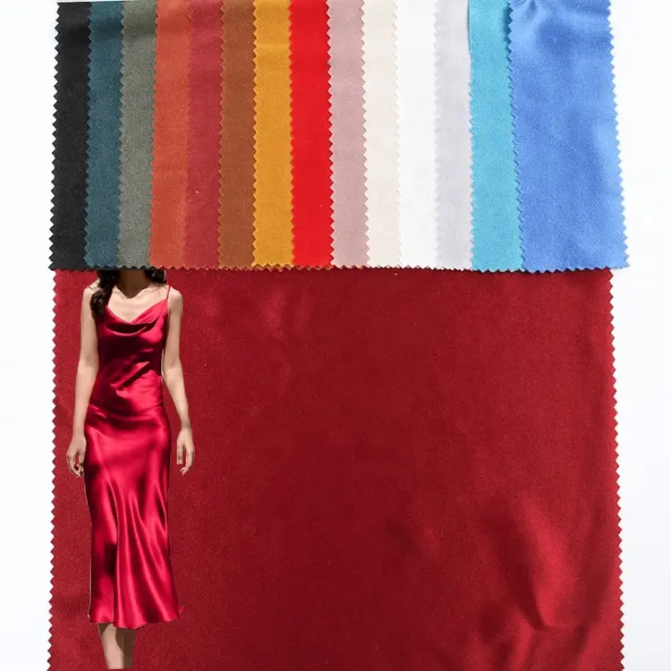 Vestido de tecido liso de cetim de poliéster, vestido personalizado barato, malha, tecido têxtil poly cetim para vestir roupas