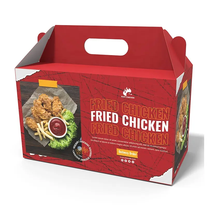 프라이드 치킨 프라이드 식품 안전 포장 상자 패스트 푸드 테이크 어웨이 손잡이가있는 포장 상자