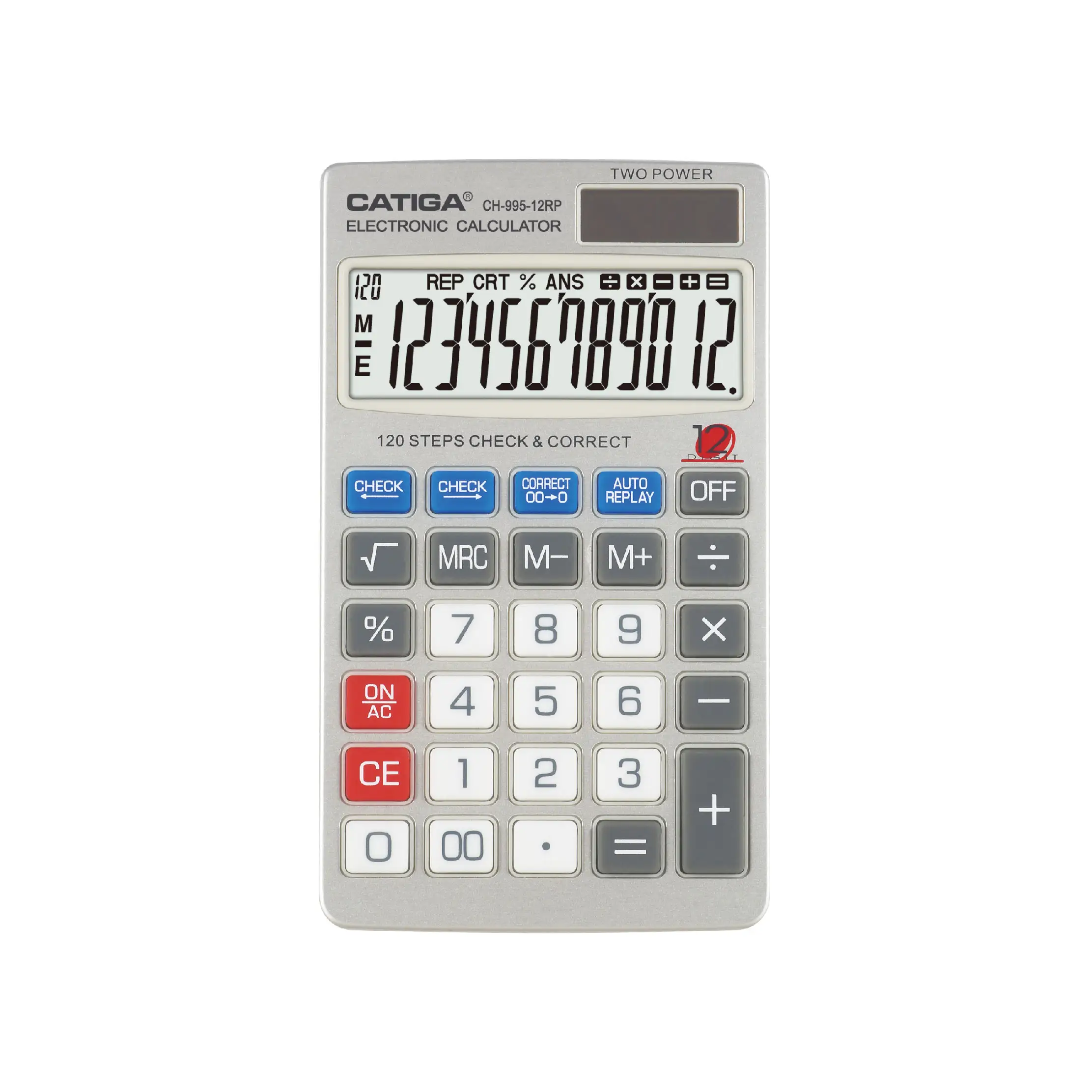 Calculadora electrónica de 12 dígitos con verificación y corrección de 120 pasos, calculadora de mano CATIGA fácil de llevar