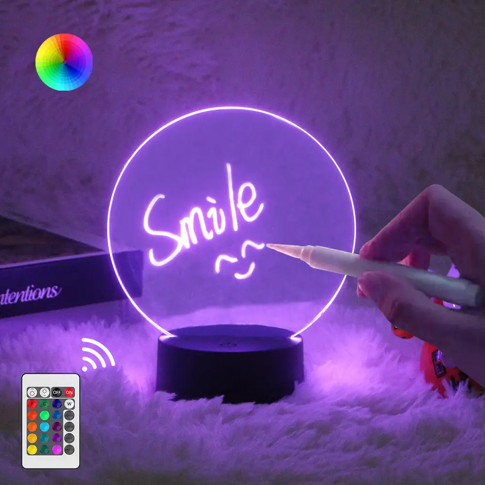 16 colori luce notturna base lavagna cancellabile luce notturna creativa fai da te RGB LED messaggio acrilico lavagna luminosa