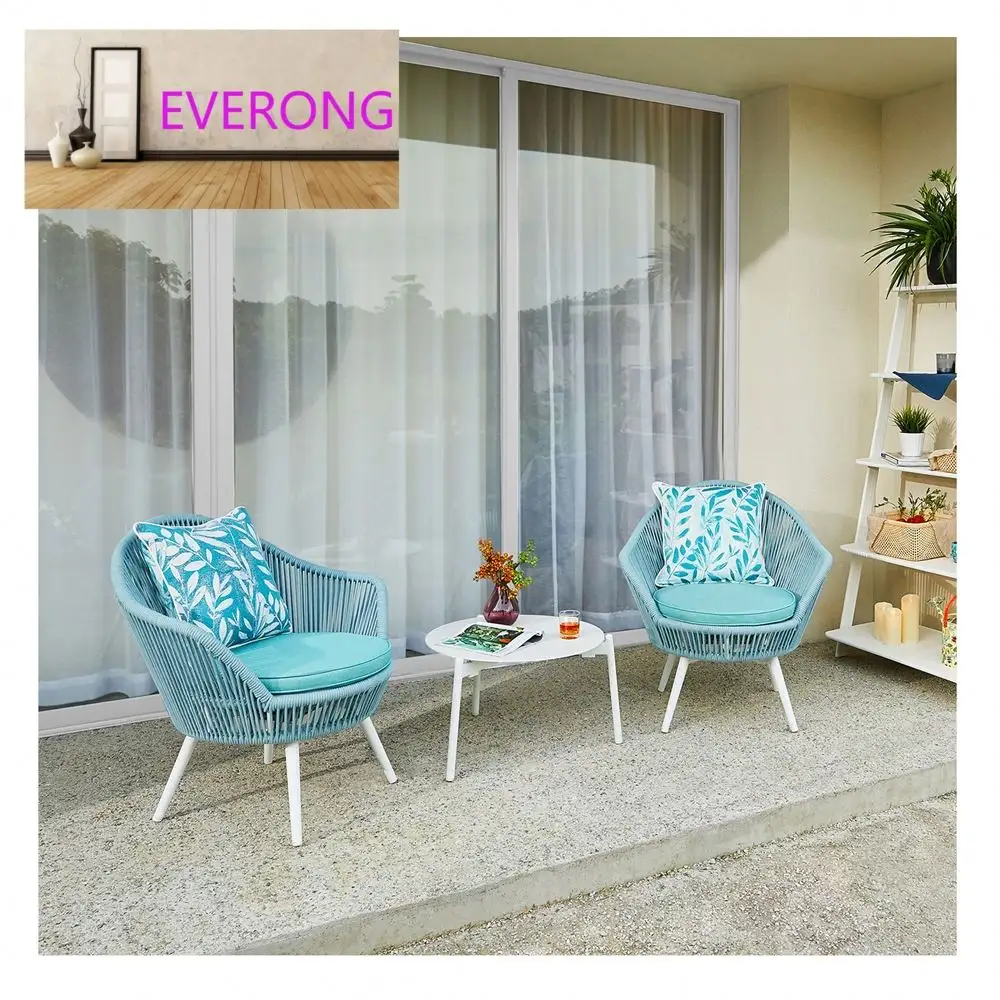 Everong ensemble de jardin moderne mobilier d'extérieur en aluminium 3 pièces ensemble de chaises de table d'extérieur en corde pour balcon de loisirs