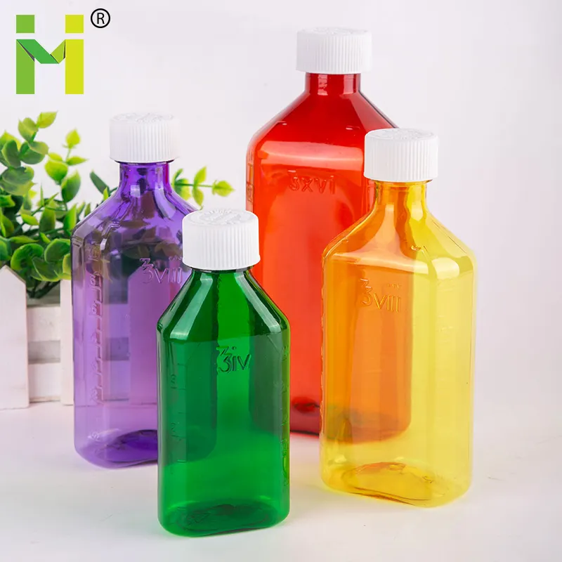 Botol rx 4oz botol amber PET wadah sirup batuk obat botol plastik mulut cair untuk kapsul