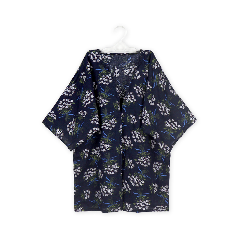 Base blu navy con stampa floreale tropicale bianca