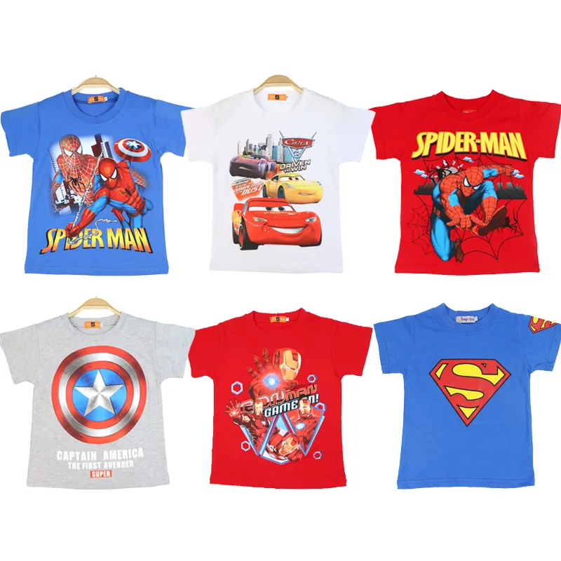 Camiseta de algodão para crianças, camiseta de manga curta para meninos e meninas, roupas de verão para bebês, meia manga, homem aranha