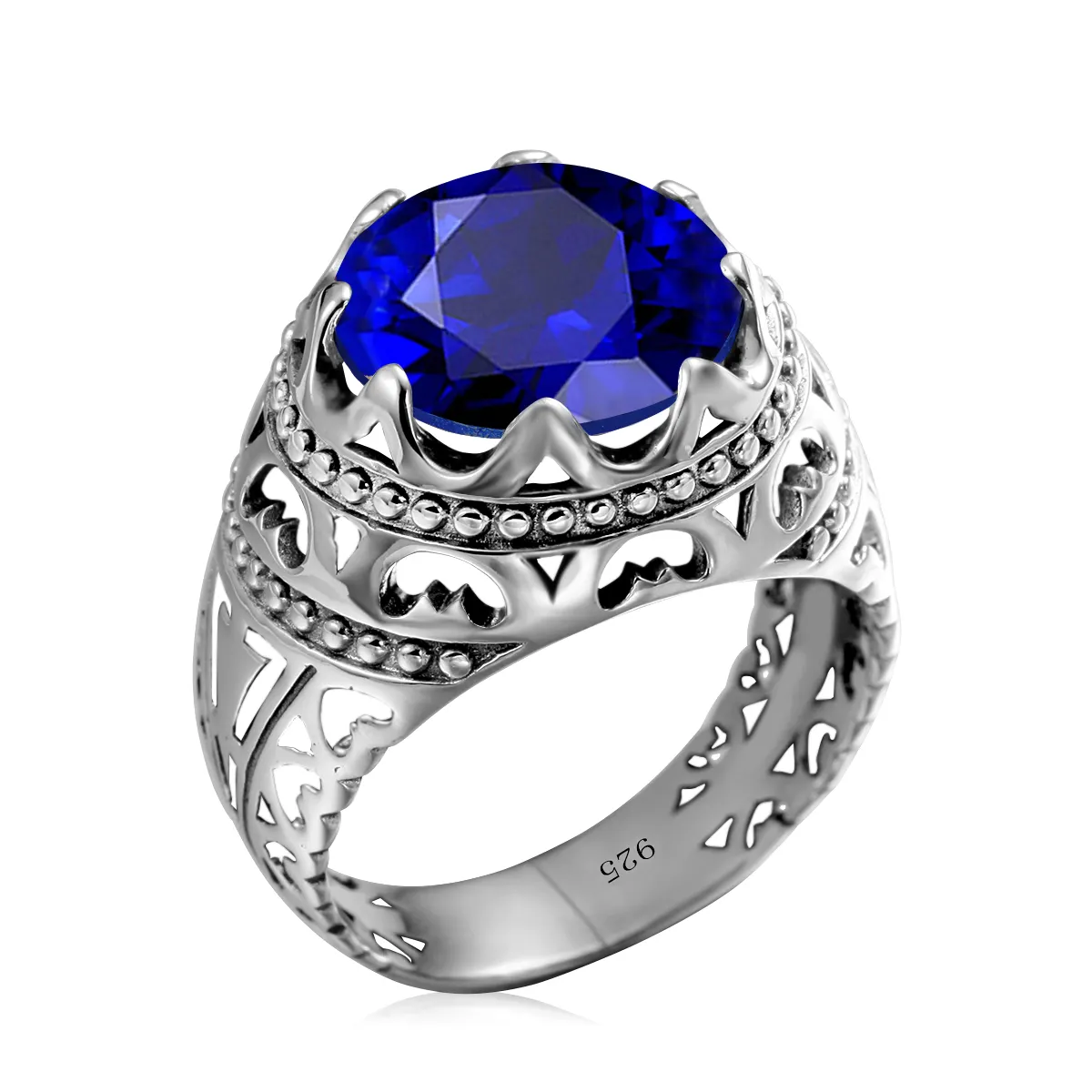 Bất 925 Sterling bạc cổ điển Sapphire vài Nhẫn người đàn ông đồ trang sức cổ điển 925 Bạc