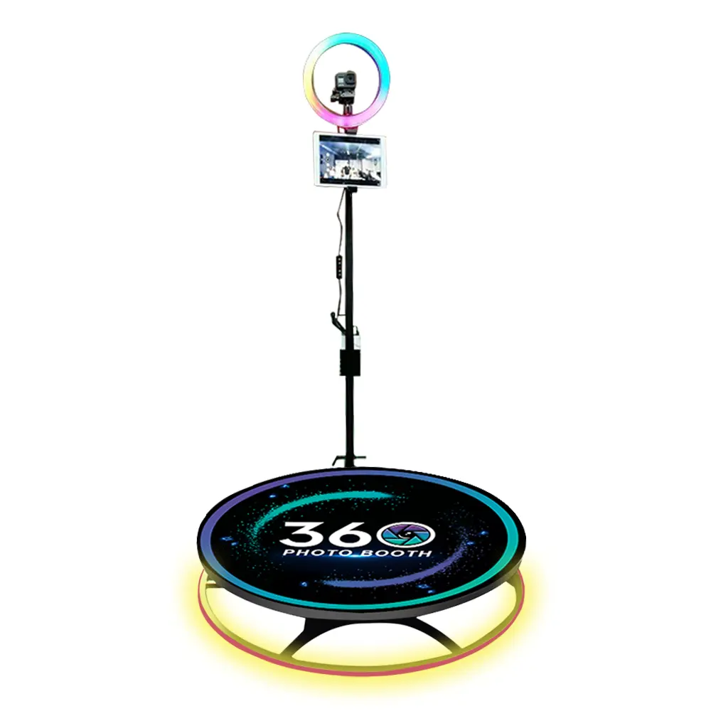 360 फोटो बूथ इन्फ्लैटेबल सेल्फ सर्विस वेंडिंग मशीनें वीडियो फोटो बूथ 360 रिंग एलईडी लाइट के साथ स्वचालित प्लेटफार्म