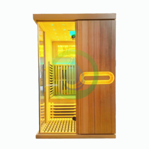 Nuova moda in legno massello Canadico cicuta 4 persone Full spettro infrarosso Sauna interna con luce a stella