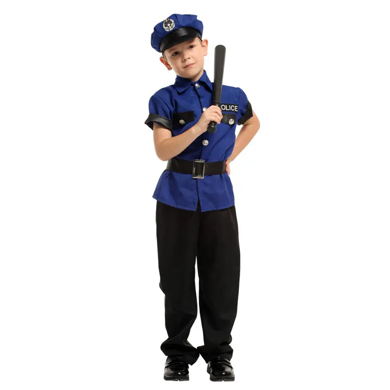 Traje policial de luxo infantil, kit de atividades para festa de carnaval e halloween