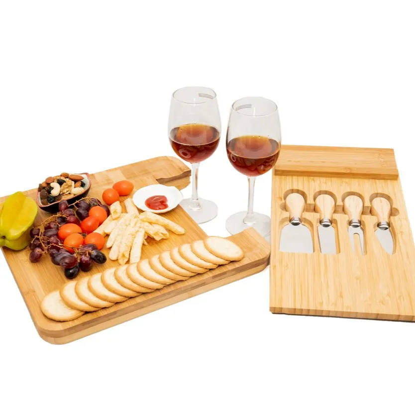 Planche à découper carrée portable en bambou, accessoires de cuisine, à fromage en bambou, logo personnalisable