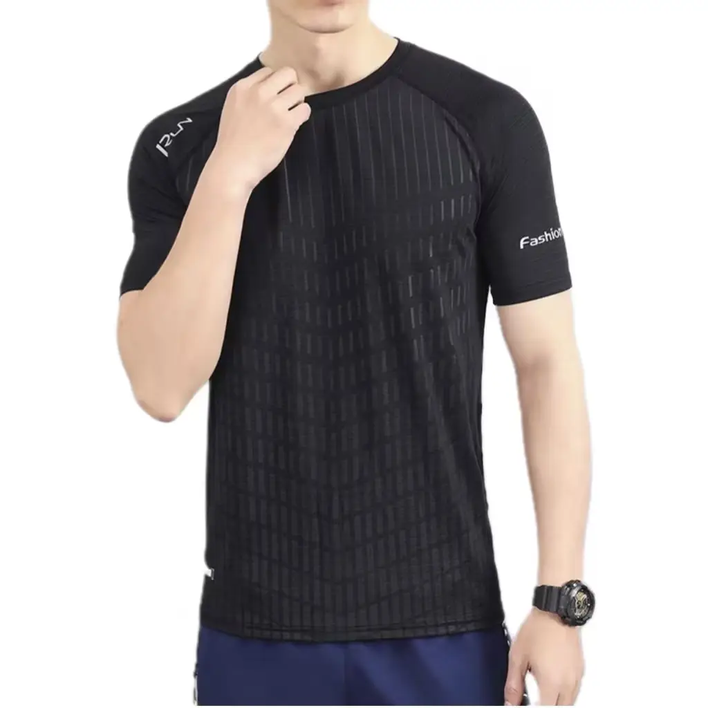 Camiseta esportiva elástica para corrida masculina, blusa esportiva de manga curta leve para academia, popular por atacado